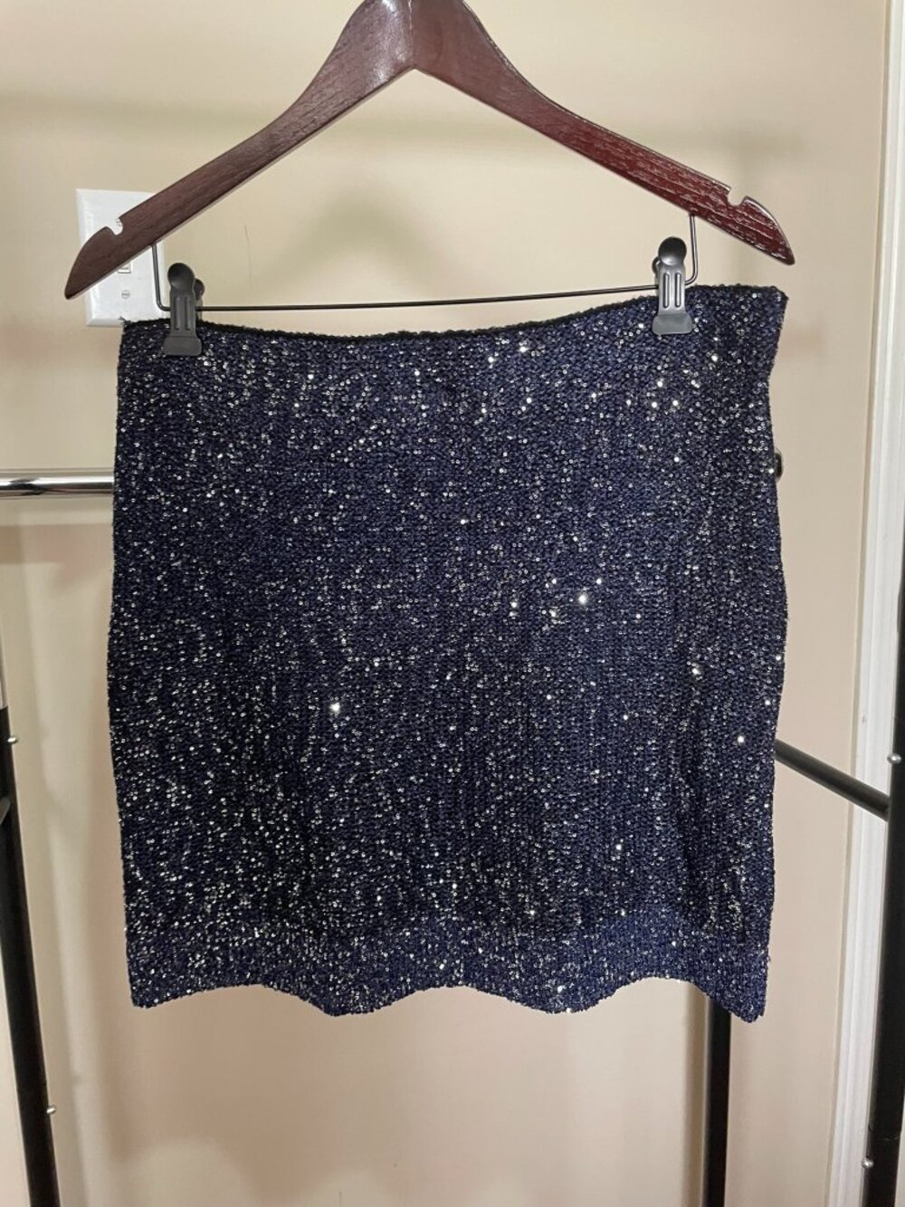 Sequin Mini Skirt, Navy, US L